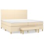 Cama box spring con colchón tela color crema 200x200 cm