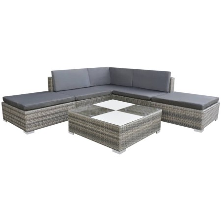 Set de muebles de jardín 6 pzas y cojines ratán sintético gris von , Gartensets - Ref: Foro24-42745, Preis: 593,59 €, Rabatt: %