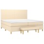 Cama box spring con colchón tela color crema 200x200 cm