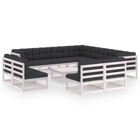 12-teiliges Gartenmöbel-Set mit Kissen aus weißem Kiefernholz von vidaXL, Gartensets - Ref: Foro24-3076940, Preis: 1,00 €, Ra...