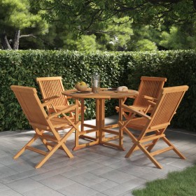 Set de comedor de jardín plegable 5 pzas madera maciza de teca