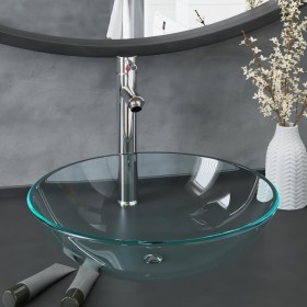 Lavabo de baño con grifo y desagüe de empuje vidrio templado