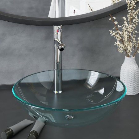 Lavabo de baño con grifo y desagüe de empuje vidrio templado by , Sinks - Ref: Foro24-3098443, Price: 90,76 €, Discount: %