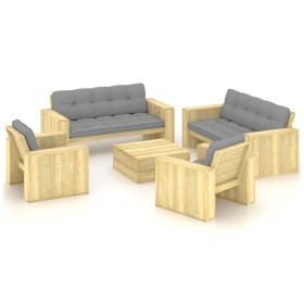Set muebles de jardín y cojines 5 pzas madera pino impregnada von , Gartensets - Ref: Foro24-3065787, Preis: 1,00 €, Rabatt: %