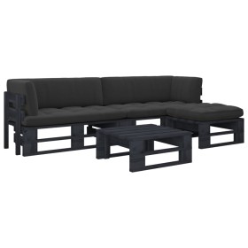 Muebles de palets 4 pzas y cojines madera pino impregnada negro von , Gartensets - Ref: Foro24-3066800, Preis: 373,96 €, Raba...
