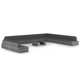 Juego muebles de jardín 14 pzas y cojines ratán sintético gris by , Garden sets - Ref: Foro24-3067188, Price: 1,00 €, Discoun...