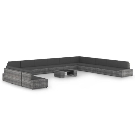 Juego muebles de jardín 14 pzas y cojines ratán sintético gris by , Garden sets - Ref: Foro24-3067188, Price: 1,00 €, Discoun...