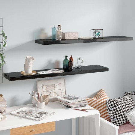 Estantes flotantes pared 2 uds MDF negro brillo 120x23,5x3,8 cm von , Regale und Regale - Ref: Foro24-323779, Preis: 58,02 €,...