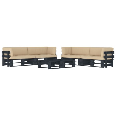 Muebles de palés 6 pzas y cojines madera pino impregnada negro de , Conjuntos de jardín - Ref: Foro24-3067012, Precio: 752,27...