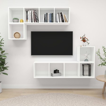 Juego de mueble para TV de 4 piezas madera contrachapada blanco | Foro24.es | Tu tienda online para hogar, jardín y más Foro24.es