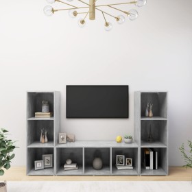 Muebles de salón 3 piezas madera ingeniería gris hormigón