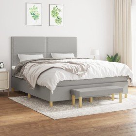 Cama box spring con colchón tela gris claro 160x200 cm en Camas y somieres | Comprar online en Foro24