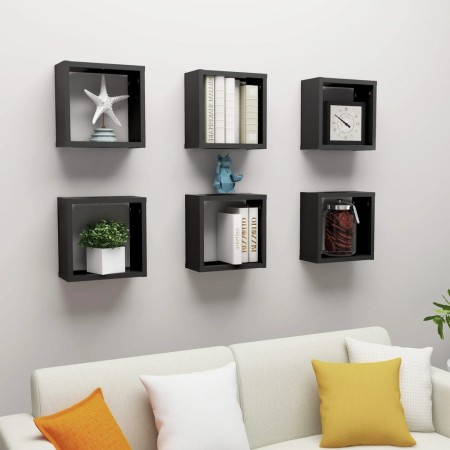 Estante cubo pared 6 uds negro 30x15x30 cm by , Shelves and shelves - Ref: Foro24-807003, Price: 56,75 €, Discount: %