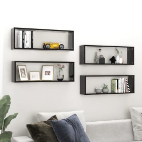 Estantes cubo de pared 4 uds contrachapado negro 80x15x26,5 cm de , Estantes y estanterías - Ref: Foro24-807110, Precio: 52,1...