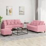 Juego de sofás con cojines 3 piezas terciopelo rosa by , Sofas - Ref: Foro24-3201713, Price: 550,25 €, Discount: %