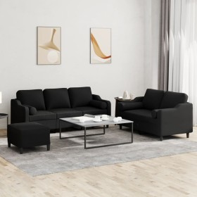 Juego de sofás con cojines 3 piezas tela negro de , Sofás - Ref: Foro24-3201862, Precio: 526,07 €, Descuento: %