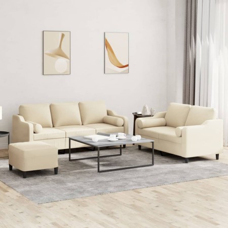 Juego de sofás con cojines 3 piezas tela crema by , Sofas - Ref: Foro24-3201860, Price: 599,91 €, Discount: %