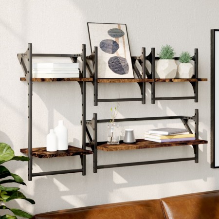 Estantes pared barras 4 pzas madera de ingeniería roble ahumado | Foro24.es | Tu tienda online para hogar, jardín y más Foro24.es