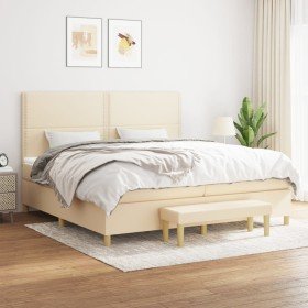 Cama box spring con colchón tela color crema 200x200 cm en Camas y somieres | Comprar online en Foro24