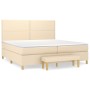 Cama box spring con colchón tela color crema 200x200 cm