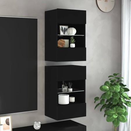 Muebles de TV de pared con luces LED 2 uds negro 40x30x60,5 cm | Foro24.es | Tu tienda online para hogar, jardín y más Foro24.es