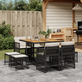 Set de comedor de jardín 9 pzas y cojines ratán sintético negro by , Garden sets - Ref: Foro24-3210963, Price: 336,54 €, Disc...