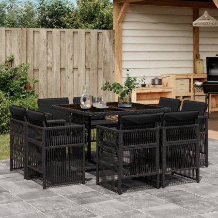 Set de comedor de jardín 9 pzas y cojines ratán sintético negro by , Garden sets - Ref: Foro24-3211015, Price: 500,35 €, Disc...
