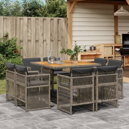 Set comedor jardín 9 pzas y cojines ratán sintético gris von , Gartensets - Ref: Foro24-3211022, Preis: 534,41 €, Rabatt: %