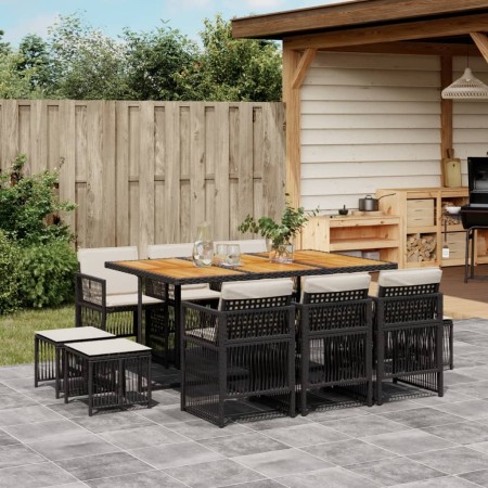 Set de comedor jardín 11 pzas con cojines ratán sintético negro by , Garden sets - Ref: Foro24-3210975, Price: 466,60 €, Disc...