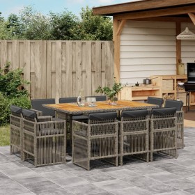 Set de comedor de jardín 11 pzas y cojines ratán sintético gris by , Garden sets - Ref: Foro24-3211034, Price: 545,31 €, Disc...