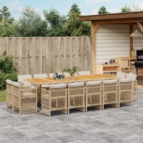 Set comedor de jardín con cojines 15 pzas ratán sintético beige de , Conjuntos de jardín - Ref: Foro24-3211060, Precio: 930,02 €