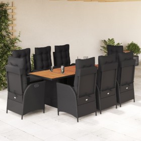 Set de comedor de jardín 9 pzas y cojines ratán sintético negro de , Conjuntos de jardín - Ref: Foro24-3213141, Precio: 1,00 €