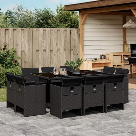 Set de comedor jardín 11 pzas con cojines ratán sintético negro by , Garden sets - Ref: Foro24-3210667, Price: 904,52 €, Disc...