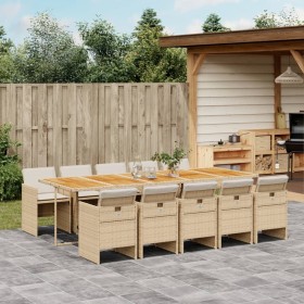 Set comedor de jardín 11 pzas con cojines ratán