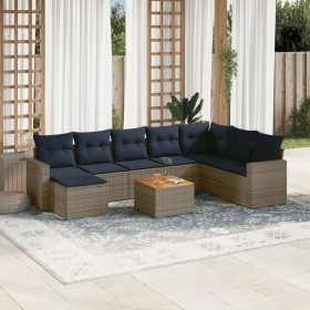Set de sofás de jardín 9 pzas con cojines ratán