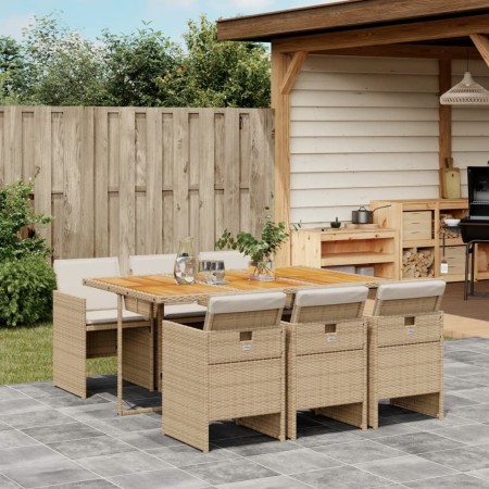Set comedor de jardín 7 pzas con cojines ratán sintético beige by , Garden sets - Ref: Foro24-3210556, Price: 671,47 €, Disco...