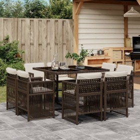 Set comedor para jardín 9 pzas y cojines ratán sintético marrón by , Garden sets - Ref: Foro24-3211017, Price: 400,10 €, Disc...