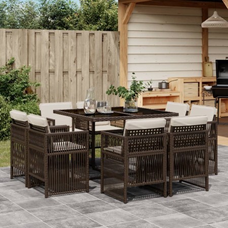 Set comedor para jardín 9 pzas y cojines ratán sintético marrón by , Garden sets - Ref: Foro24-3211017, Price: 400,10 €, Disc...
