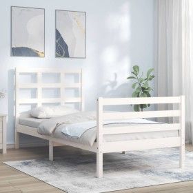 Estructura de cama con cabecero madera maciza blanco 90x200 cm de vidaXL, Camas y somieres - Ref: Foro24-3193972, Precio: 96,...