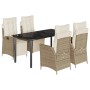 Set comedor de jardín 5 pzas con cojines ratán sintético beige by , Garden sets - Ref: Foro24-3213444, Price: 731,43 €, Disco...