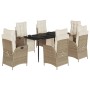 Set comedor de jardín 7 pzas con cojines ratán sintético beige by , Garden sets - Ref: Foro24-3213438, Price: 1,00 €, Discoun...