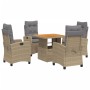 Set comedor de jardín 5 pzas con cojines ratán sintético beige by , Garden sets - Ref: Foro24-3277422, Price: 576,15 €, Disco...