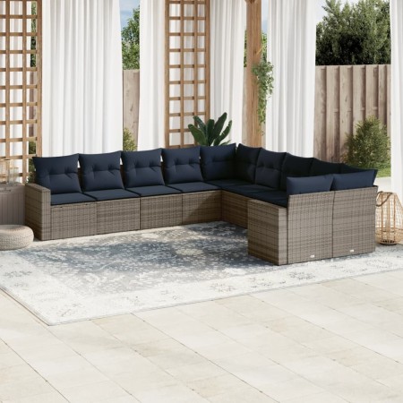 Set de sofás de jardín 10 pzas con cojines ratán sintético gris by , Garden sets - Ref: Foro24-3219501, Price: 729,38 €, Disc...