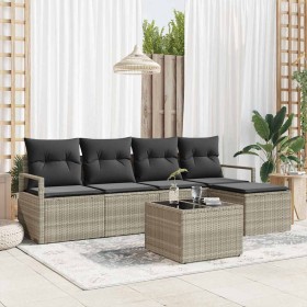 Conjunto de sofá de jardín 6 pcs Gris claro Poliratán