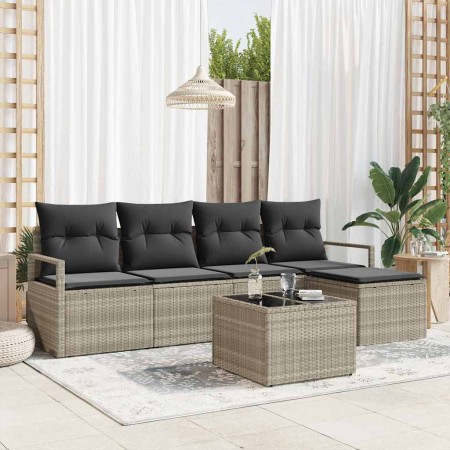 Conjunto de sofá de jardín 6 pcs Gris claro Poliratán