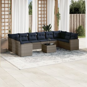 Set de sofás de jardín 11 pzas y cojines ratán