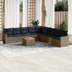 Set de sofás de jardín 10 pzas con cojines ratán sintético gris by , Garden sets - Ref: Foro24-3256502, Price: 707,63 €, Disc...