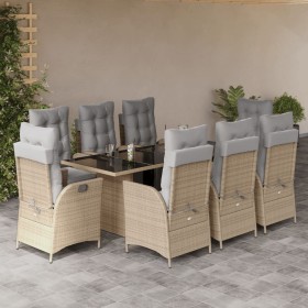 Set comedor de jardín 9 pzas con cojines ratán