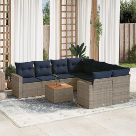 Set de sofás de jardín 9 pzas con cojines ratán
