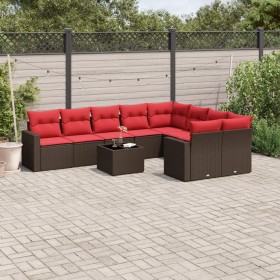 Set de sofás de jardín 10 pzas y cojines ratán